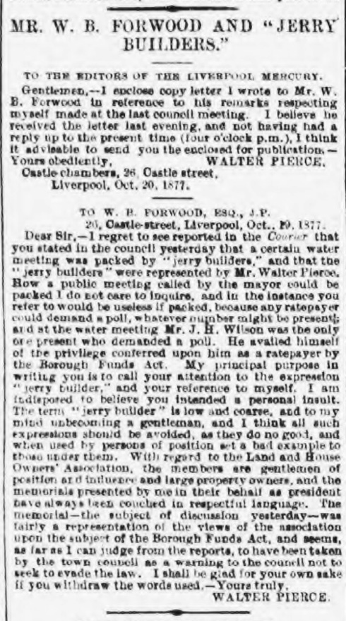 Offense Liverpool Mercury 22 October 1877